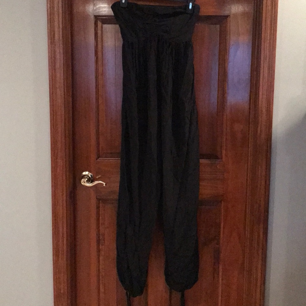 Strapless black jumpsuit.